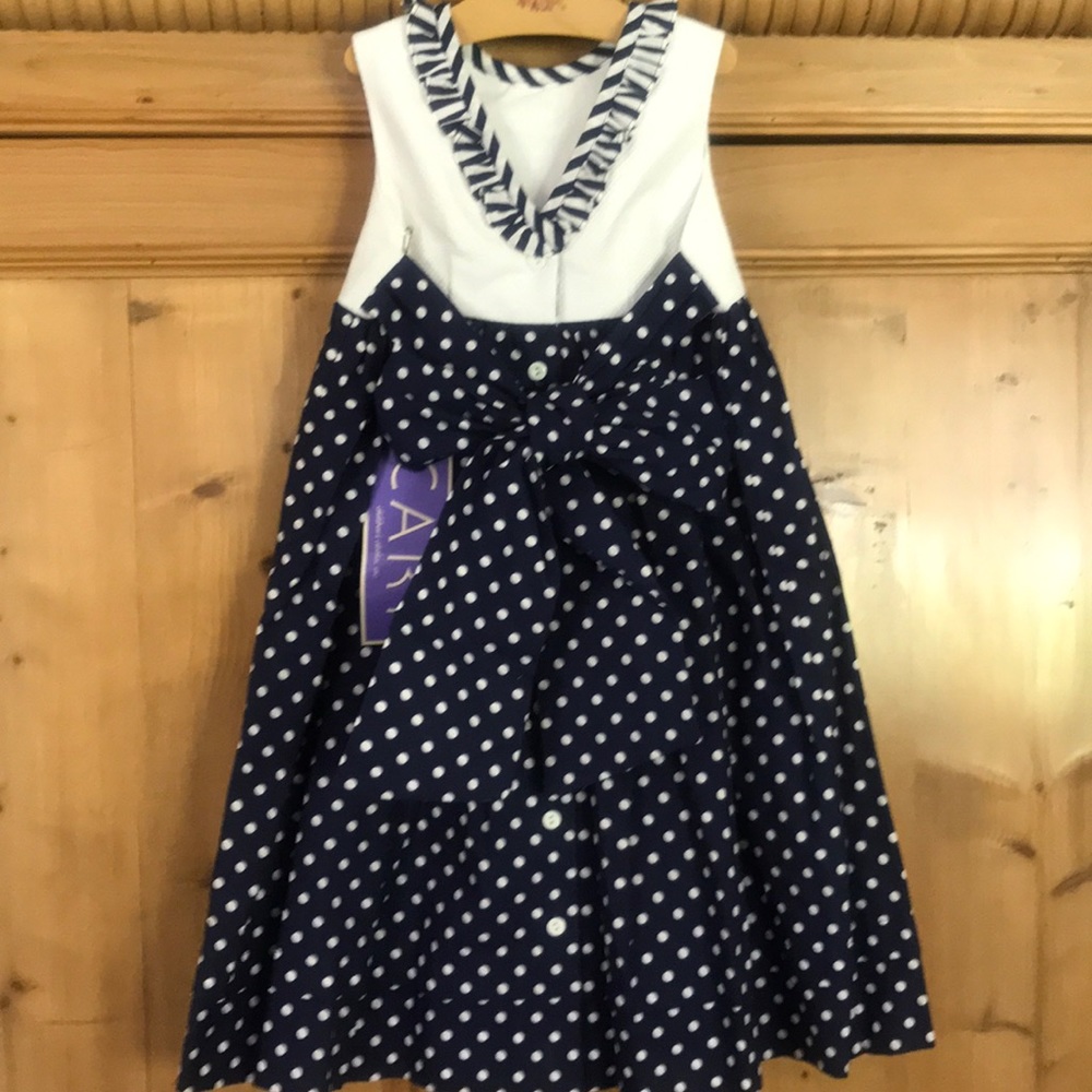 CARY navy dot girls button back dress-NWT-5-USA - Picture 5 of 5